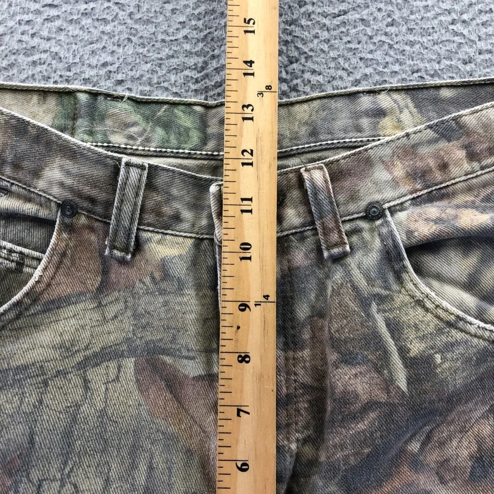 Wrangler Jeans Mens 32x28 Green Camouflage Double Knee Distressed Thrashed